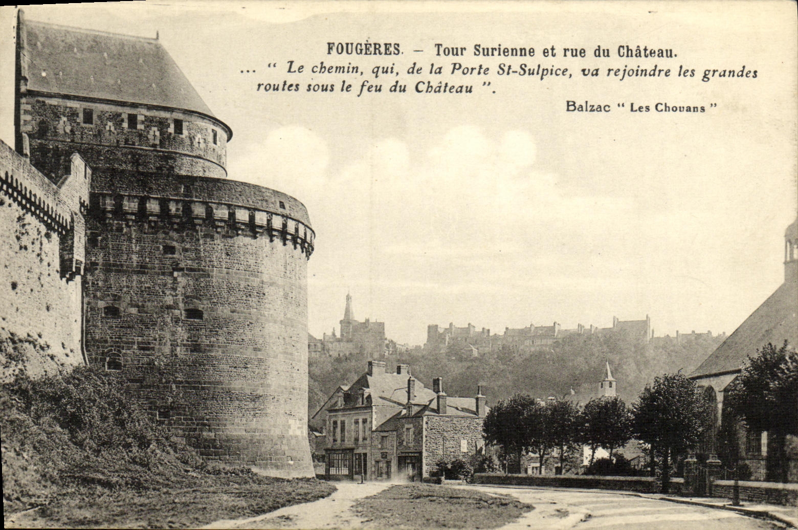 Fougères — Torre Surienne e via del Castello — Balzac « Les Chouvans »