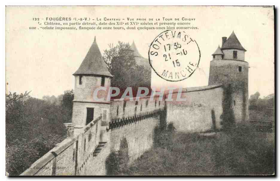 Fougères (Ille-et-Vilaine) — Le Château — Vue prise de la Tour de Coigny — éditeur C. Coucoulair, n°132