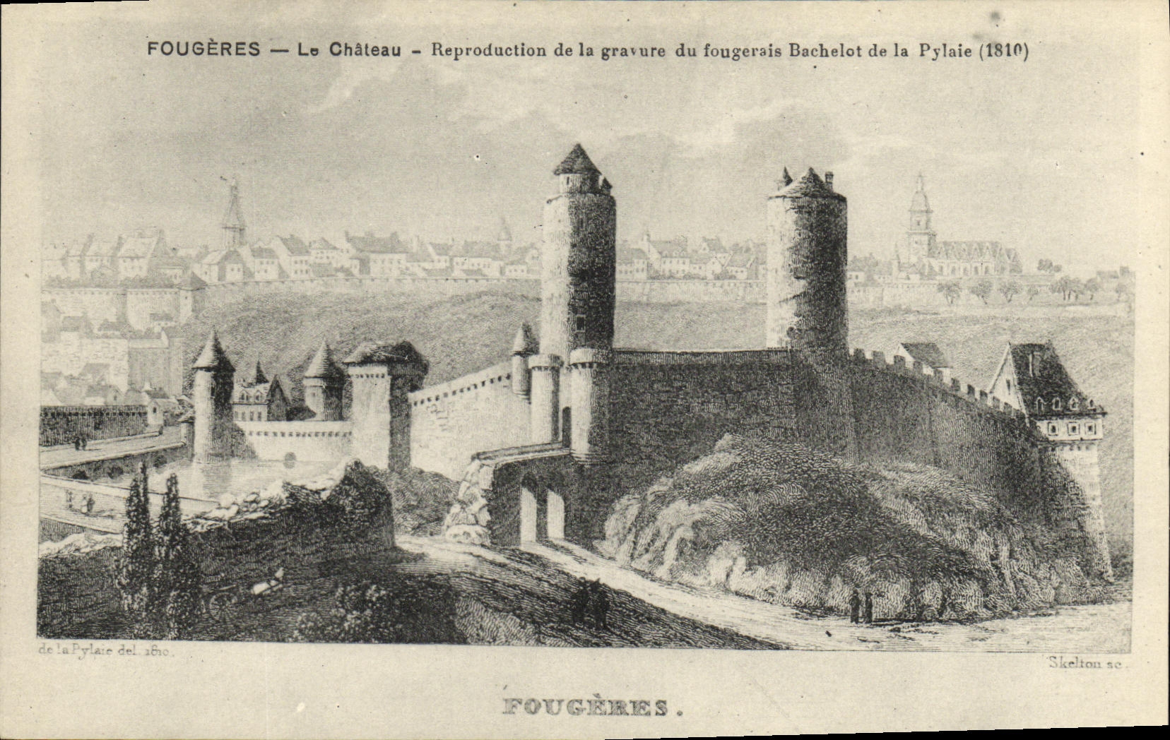 Fougères — Le Château — Reproduction de la gravure du fougersais Bachelot de la Pylaie (1810) — Skelton se.