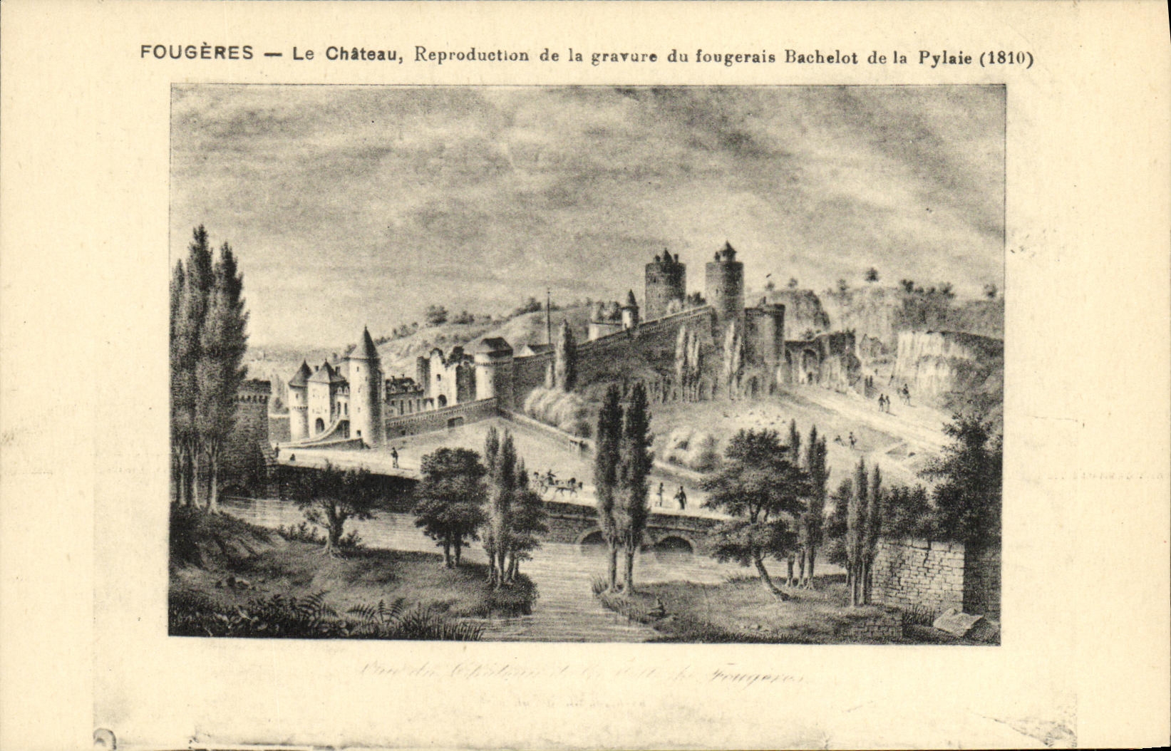 Fougères — Le Château — Reproduction de la gravure du fougerais Bachelot de la Pylaié (1810)
