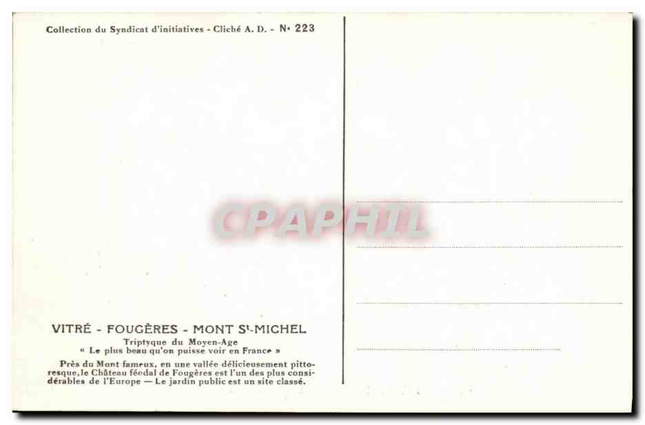 Fougères — Le Puits du Château — Éditeur non identifié, n° de série non visible — Verso