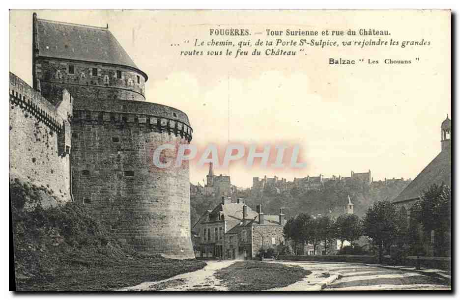 Fougères — Tour Surienne et rue du Château — Balzac 'Les Chouans'