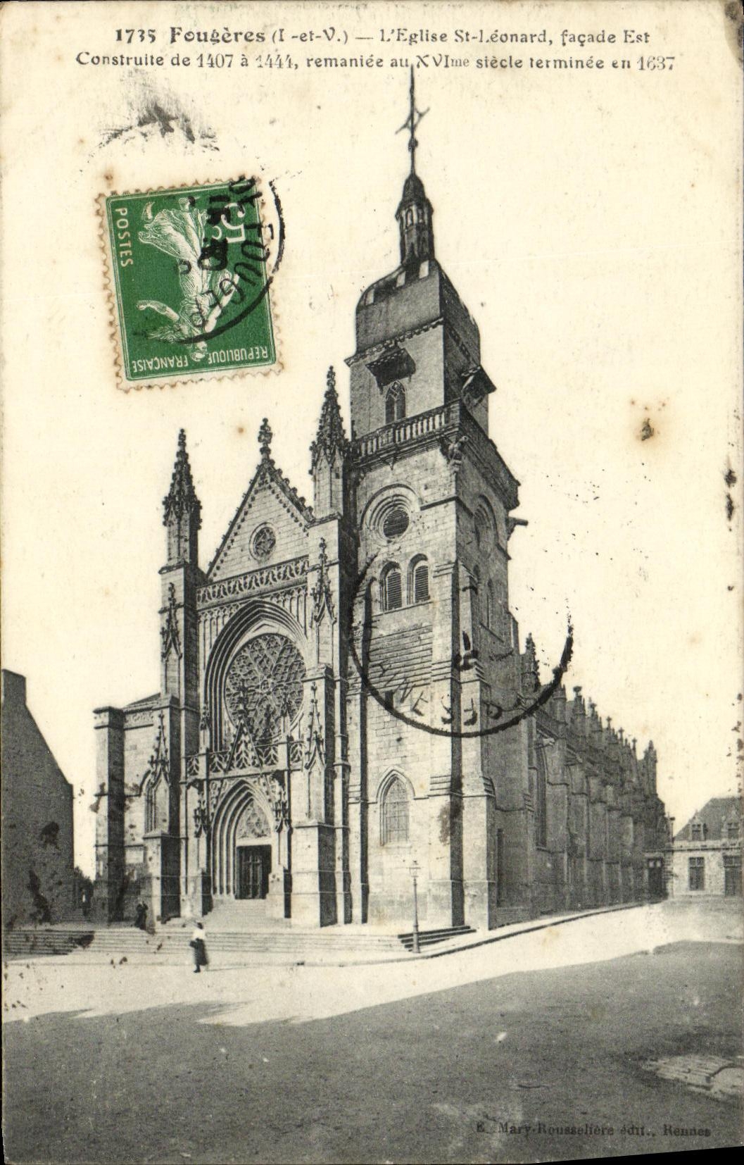 Fougères (Il-et-V.) — La Chiesa di San Léonard, facciata Est — Editore Mary-Rousselière, Hennes
