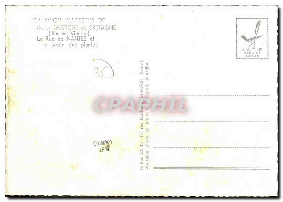 CPM La Guerche de Bretagne La Rue de Nantes et le jardin des Plantes — Verso