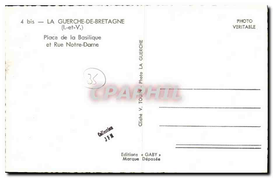 La Guerche-de-Bretagne — Place de la Basilique et Rue Notre-Dame — Editions Gaby — Verso