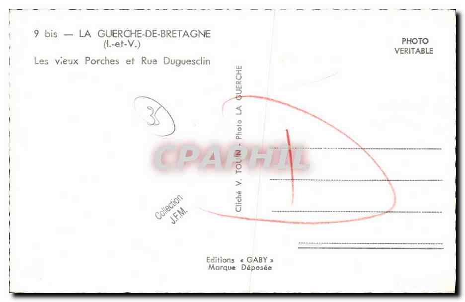 Place de la Mairie — Rue Duguesclin — La Guerche-de-Bretagne — Éditions Gaby — Verso
