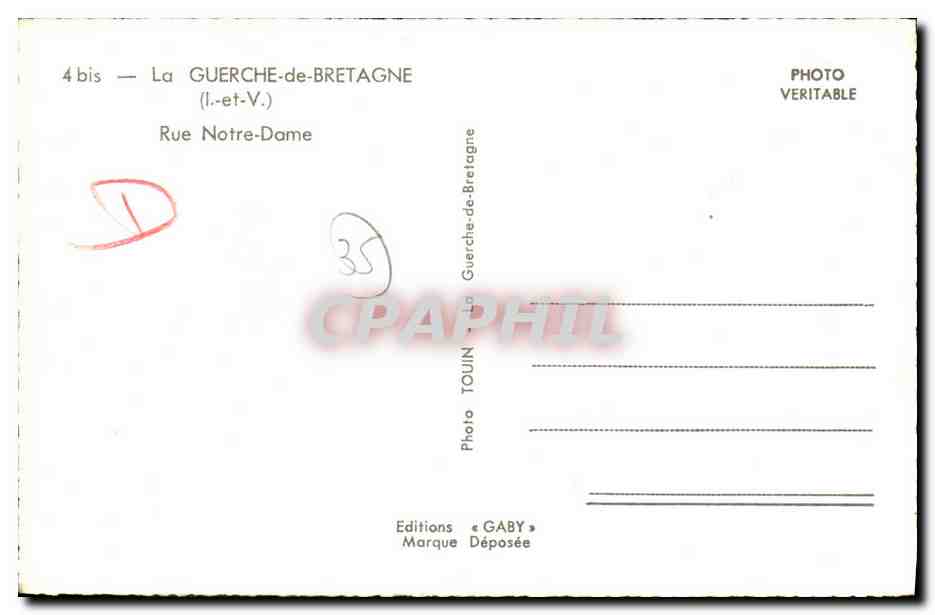 La Guerche-de-Bretagne — Rue Notre-Dame — Éditions Gaby — Verso