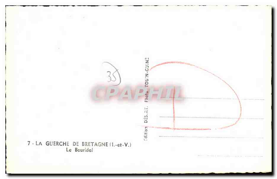La Guerche-de-Bretagne — Le Bouridal — édition DES-R.T. Photo TOUNIN-CUINE — Verso