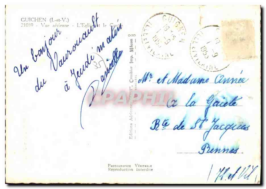 CPM Guichen Vue aerienne L eglise et lec entre — Rückseite