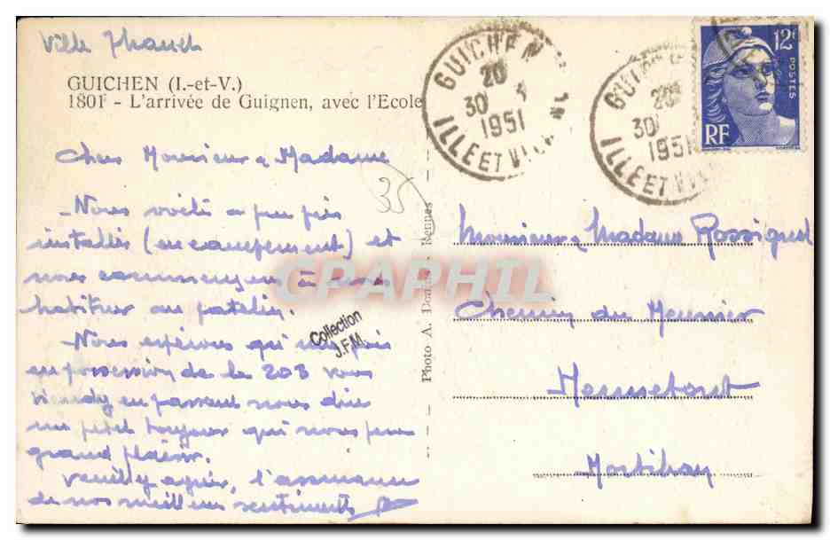 Guichen (Ille-et-Vilaine) — arrivée de l'école — éditeur Addison Honne, n° de série non visible — Reverso
