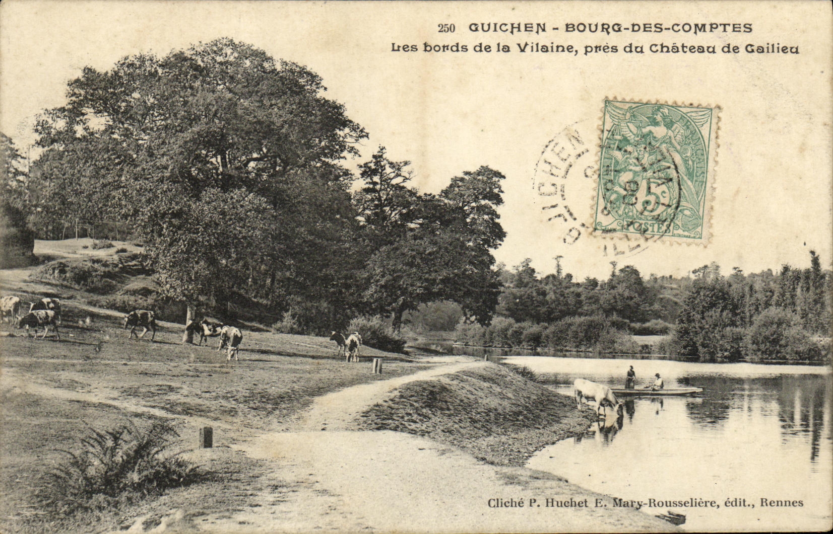 Guichen - Bourg-des-Comptes — Les bords de la Vilaine, près du Château de Gailieu — Cliché P. Huchet E. Mary-Rousselière, édit., Rennes
