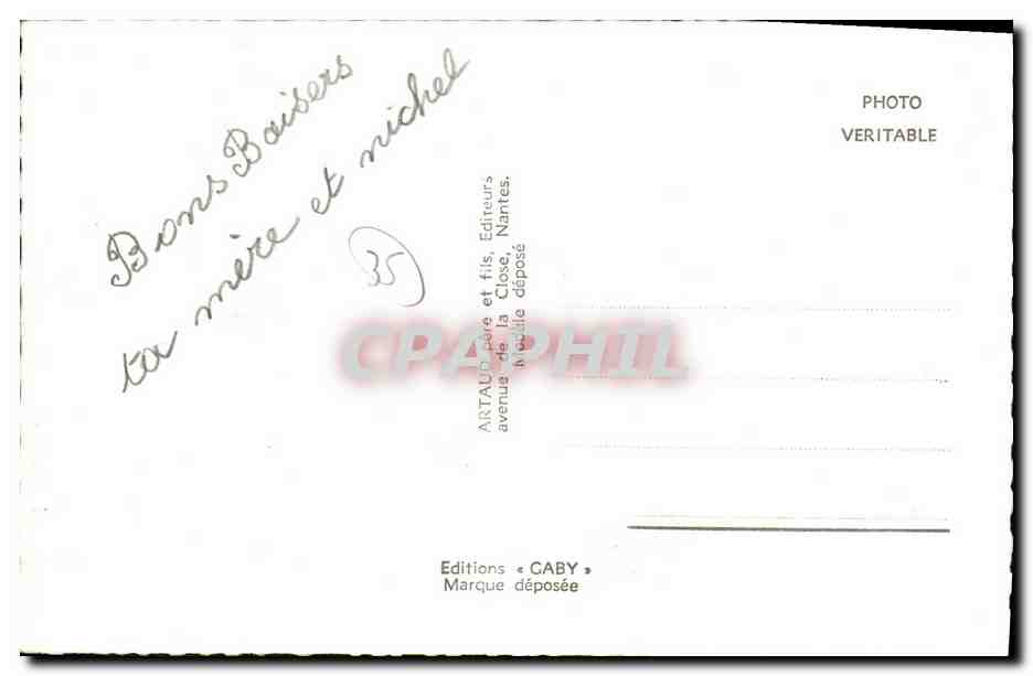 Janzé — Vue générale, l'église, la mairie, intérieur de l'église — Éditions Artaud & Fils, Nantes — Verso
