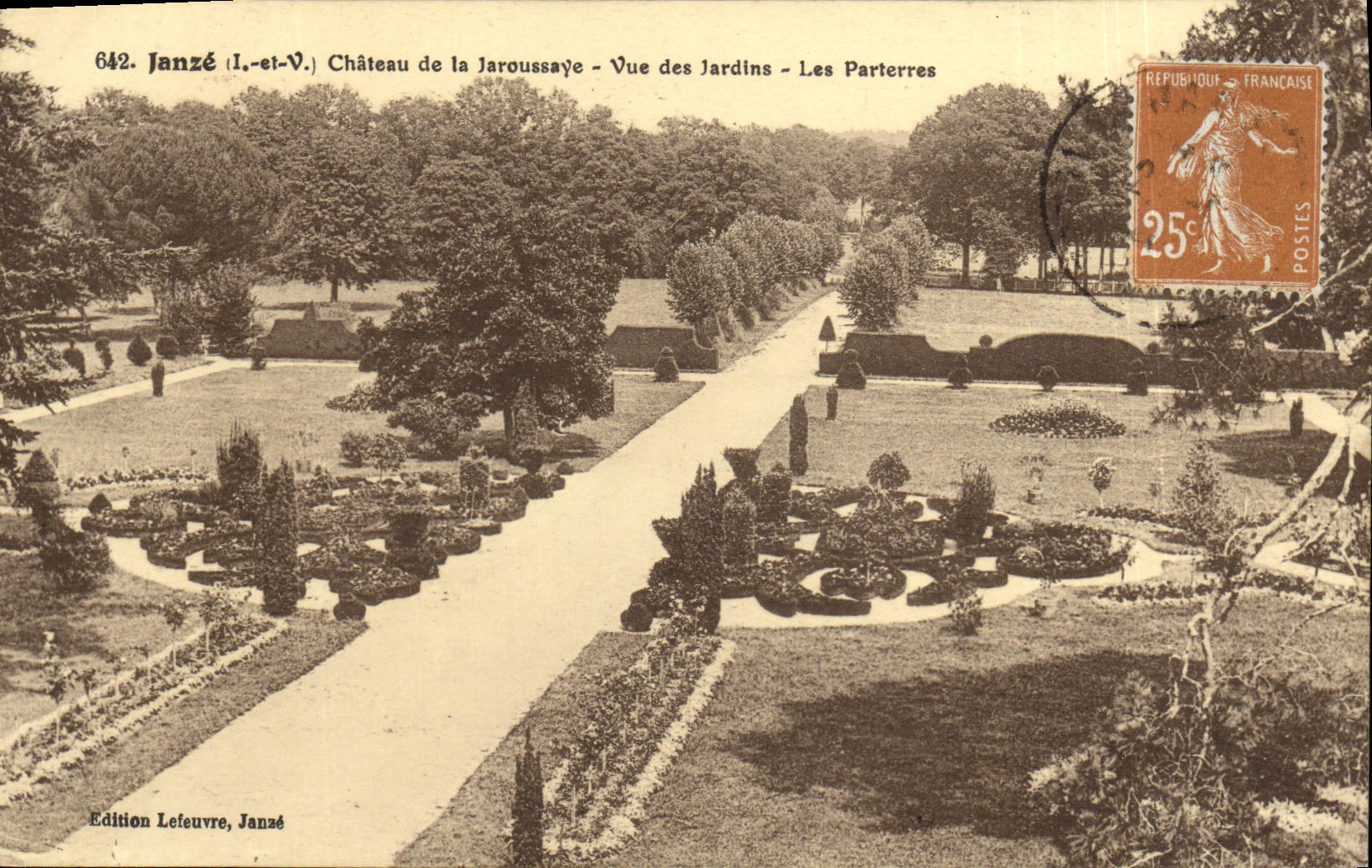 Schloss La Jaroussaye - Ansicht der Gärten - Die Parterres — Edition Lefeuvre, Janzé