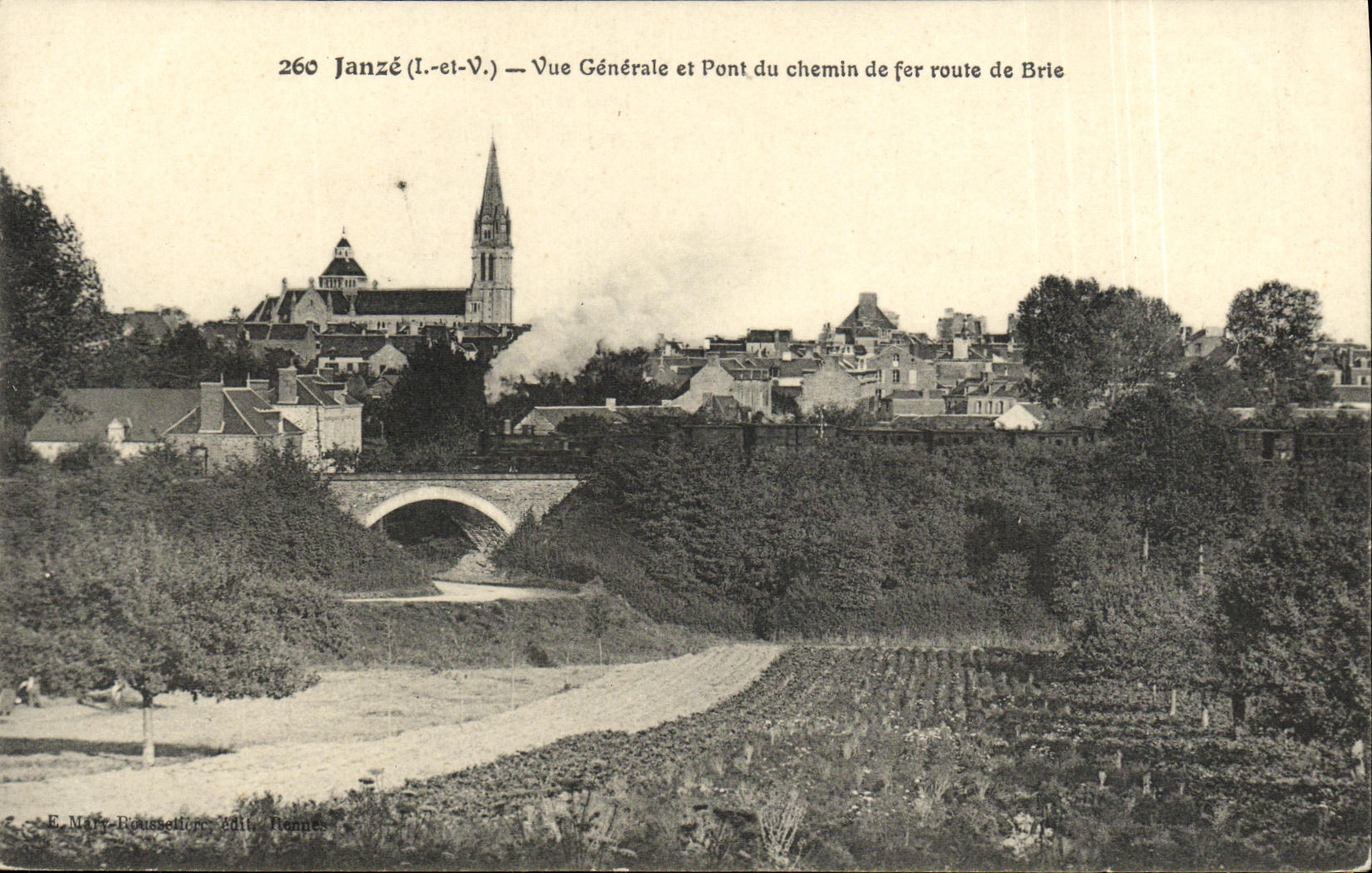 CPA Janze Vue Generale et Pont Du Chemin de Fer Route de Brie Train 