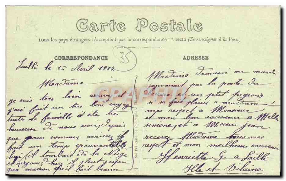Laillé (Il-et-Vilaine) — Les bords de la Vilaine, près la halte — E. Mary-Roussellière édit. Rennes — Verso