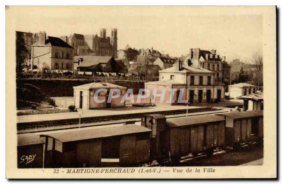 CPA Martigne Ferchaud Vue de la Ville Gare Train 
