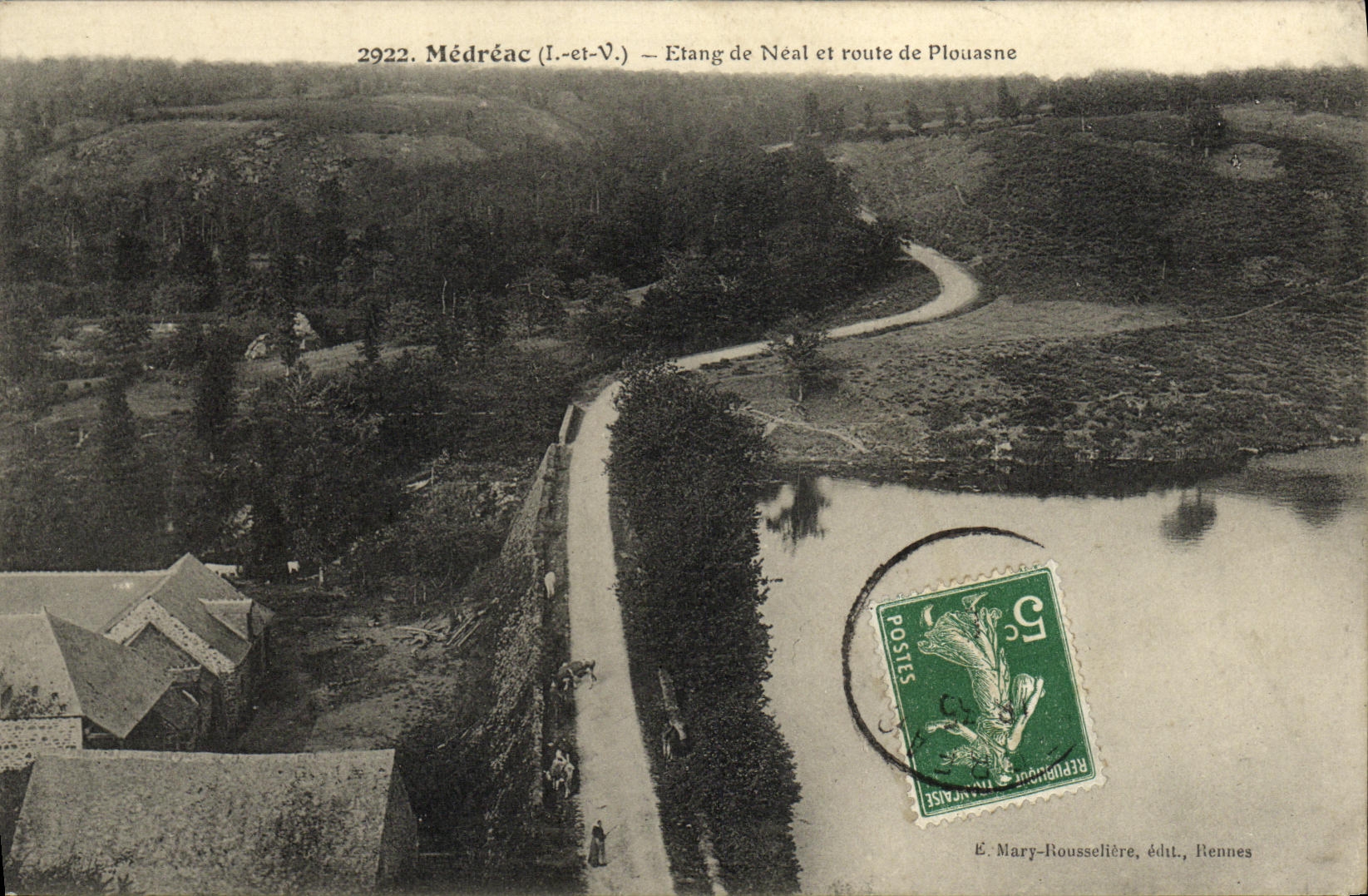 Médréac (I.-et-V.) — Etang de Néal et route de Plouasne — É. Mary-Rousselière, édtt., Rennes