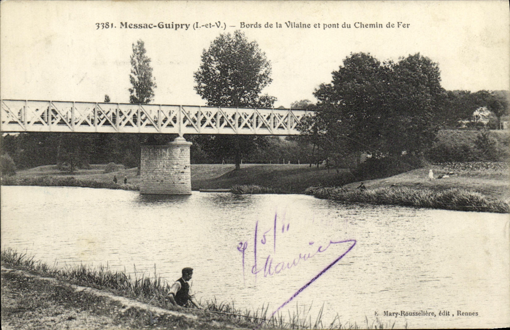 CPA Messac Guipry Bords de la Vilaine et Pont du Chemin de Fer Pecheur peche