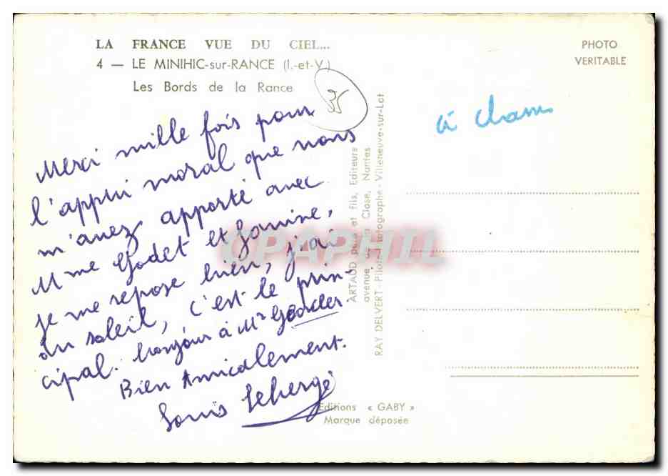 CPM Le Minihic Sur Rance Les Bords de la Rance — Verso