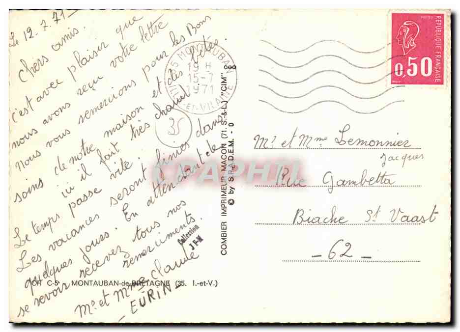CPM Montauban De Bretagne Ribaudiere Mairie Eglise Grotte — Reverso
