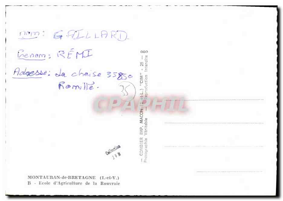 Château de Montauban-de-Bretagne — éditeur Comabier, n° 000 — Reverso