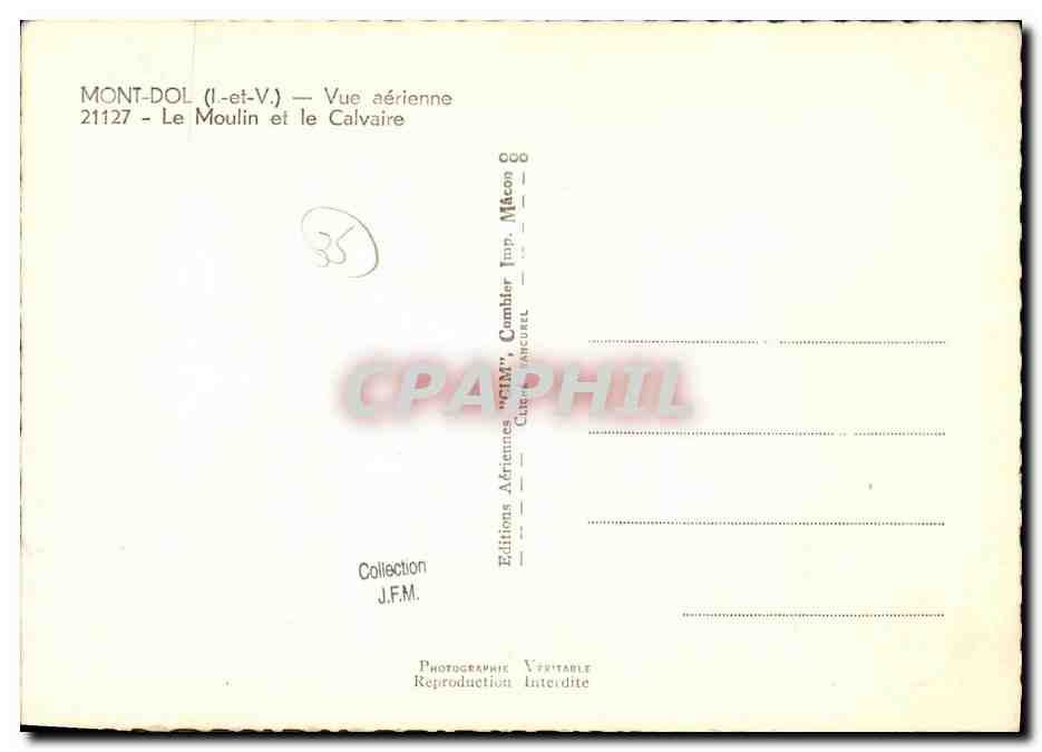 Mont-Dol (Il-et-V.) — Vue aérienne — Le Moulin et le Calvaire — Éditions Adriennes Camblier, Mâcon — Achterkant
