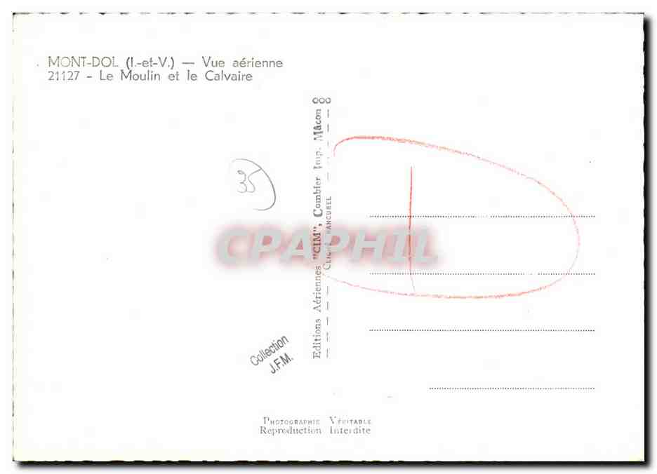 Mont-Dol (Il-et-V.) — Vue aérienne — Le Moulin et le Calvaire — Éditions J.F.M. n°21127 — Reverso