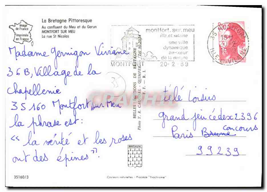 Montfort-sur-Meu — rue St Nicolas — Belles Éditions de Bretagne, n°35160/3 — Achterkant