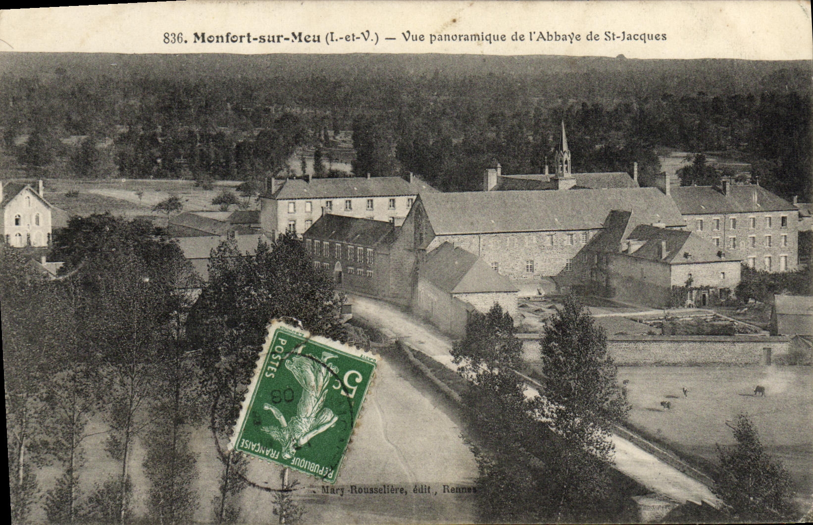 Monfort-sur-Meu (Il-et-V.) — Vue panoramique de l'Abbaye de St-Jacques — Mary-Roussellière, édit., Rennes
