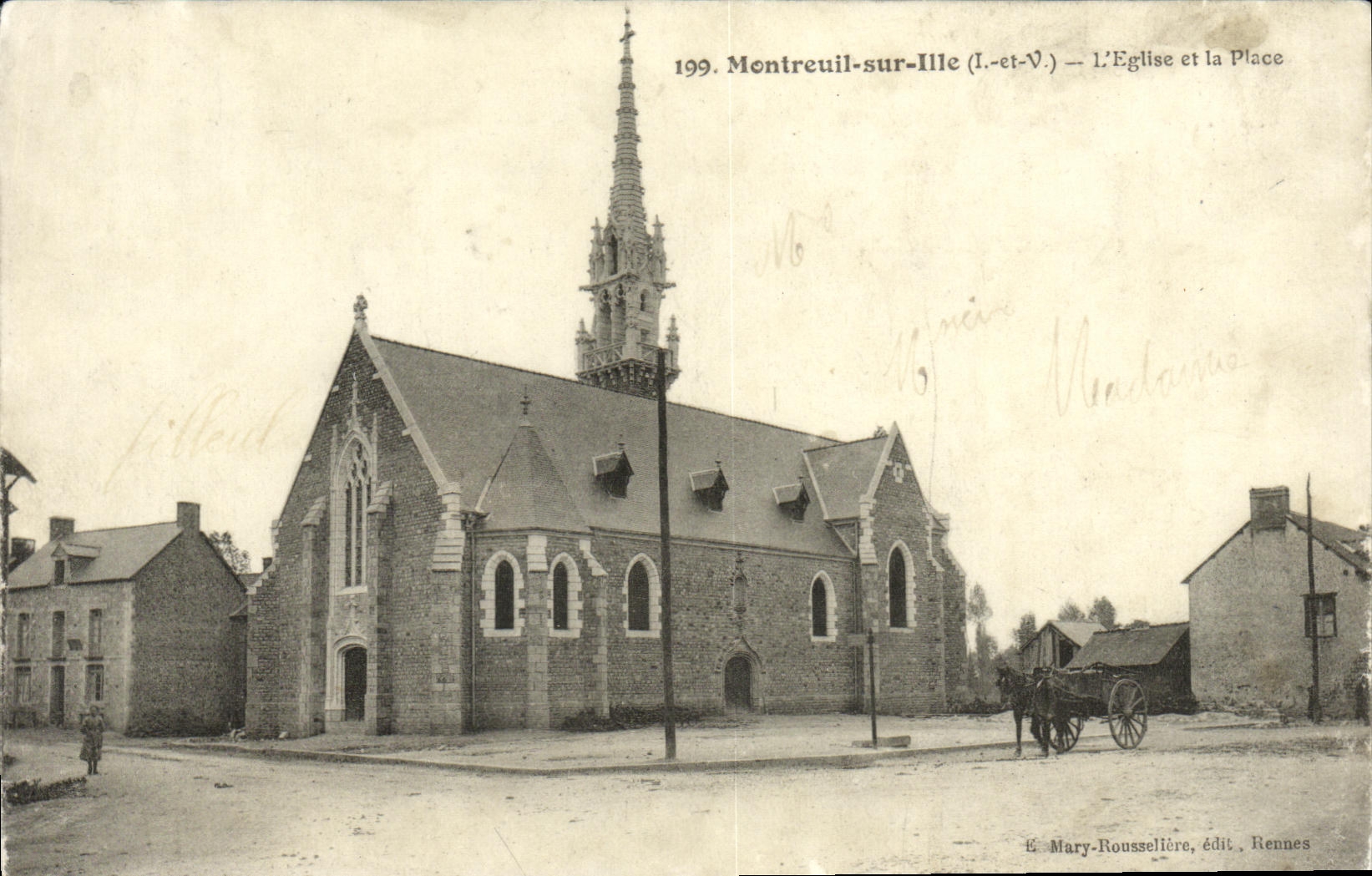Montreuil-sur-Ille — L'Église et la Place — É. Mary-Roussellière, édit. Rennes