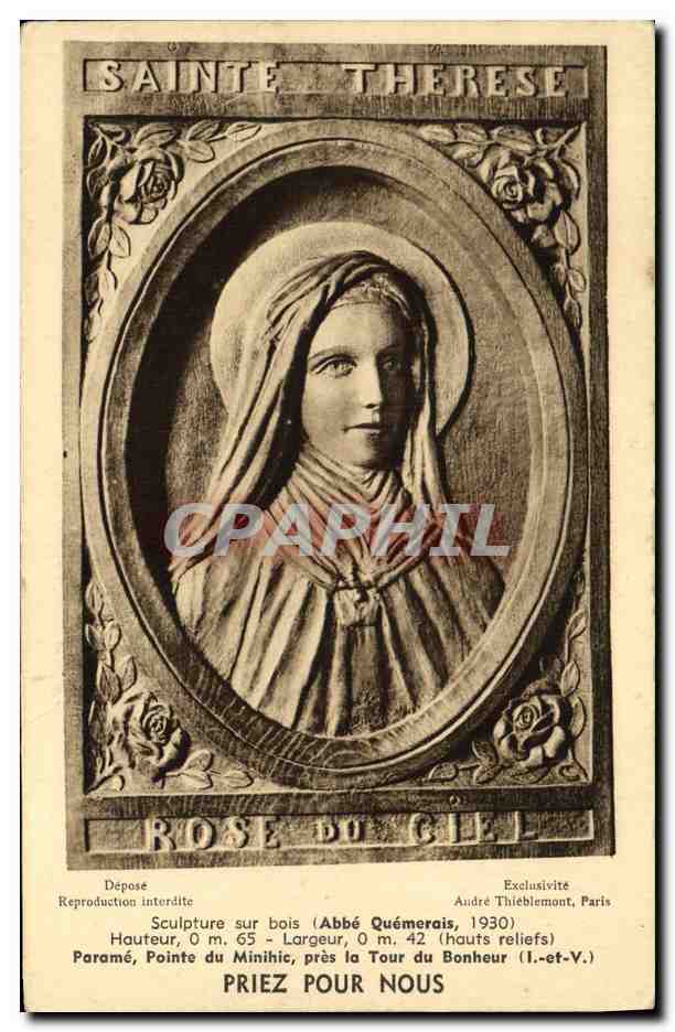 Sainte Thérèse de l'Enfant-Jésus — Sculpture sur bois par l'Abbé Quémérais, 1930 — Exclusivité André Thiéblemont, Paris