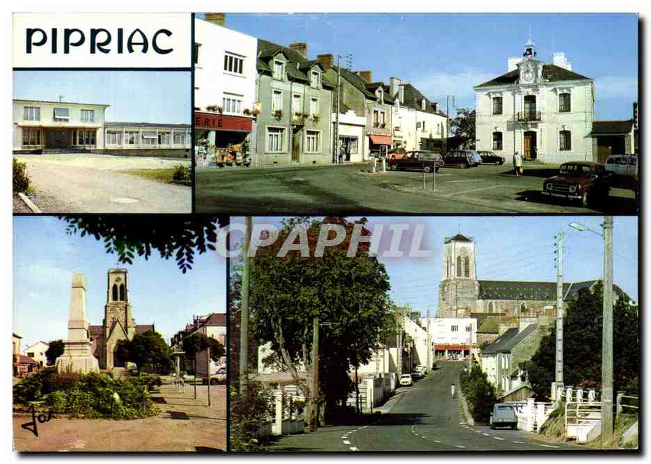 Pipriac — vue de la mairie, de l'église et de la maison de retraite — Éditions d'Art JOB, Le Douré, Châteaulin (29)