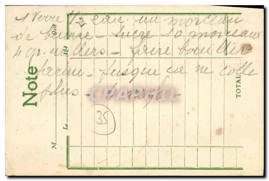 Note Restaurant de la Vallee du Boel Le Gouarin Pont Rean Ille et Villaine  — Rückseite