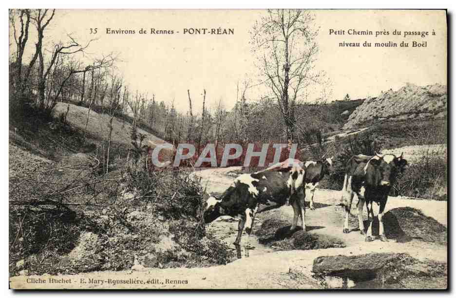 Environ de Rennes - PONT-RÉAN — Petit Chemin près du passage à niveau du moulin du Boël — Cliché Huchet - E. Mary-Rousselière, édit., Rennes
