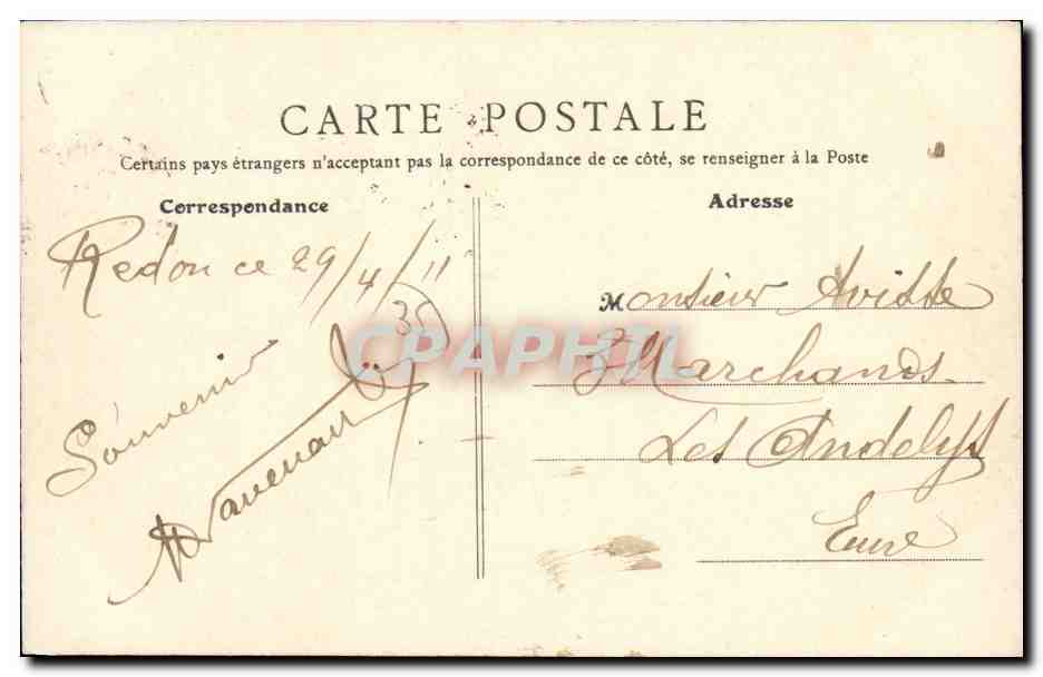 Redon (Ille-et-Vilaine) — L'Hôtel de Ville, la Tour et l'Église — Edition J.P. — Verso