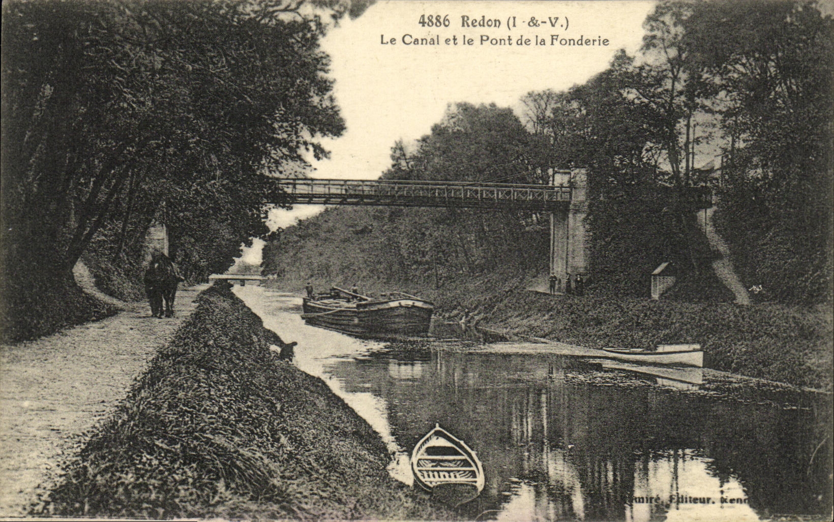 Redon (Ille-et-Vilaine) — Le Canal et le Pont de la Fonderie — Éditeur Lemoire, n° 4886
