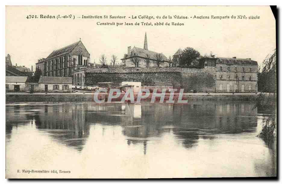 Redon (Ille-et-Vilaine) — Institution Saint Sauveur — Le Collège vu de la Vilaine — Anciens remparts du XIVe siècle — Construit par Jean de Tréal, abbé de Redon