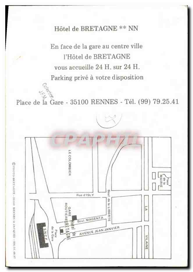 CPM Rennes Place de la Gare Hotel de Bretagne kronenbourg Biere Brasserie  — Rückseite