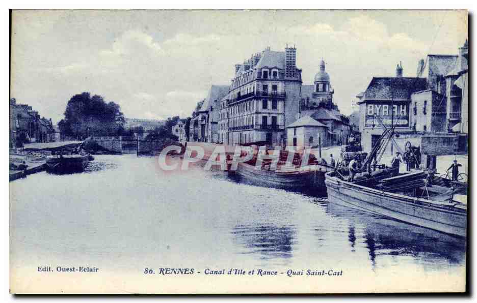 CPA Rennes Canal d llle et Rance Quai Saint Cast Bateau Peniche animee 