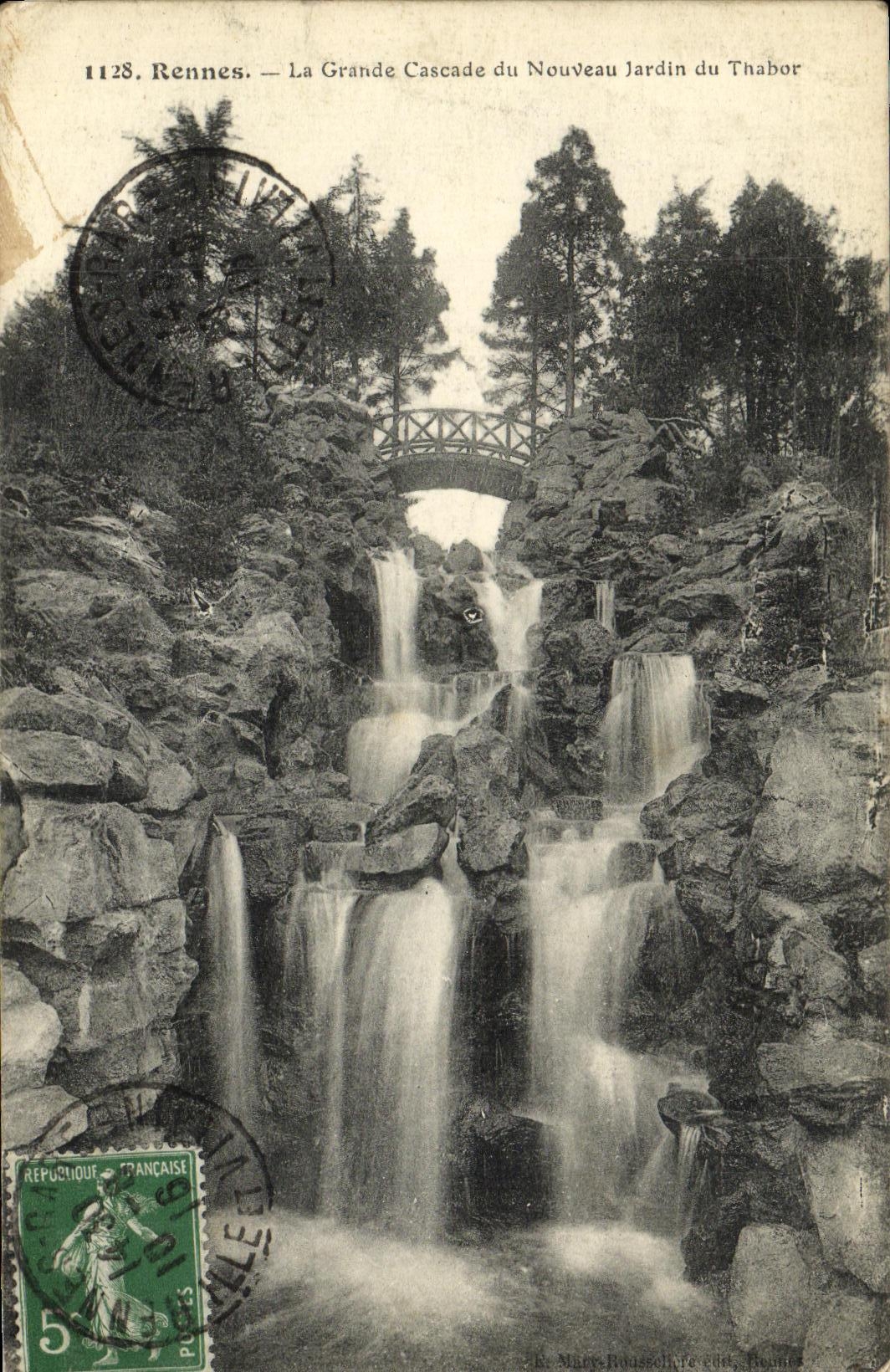 Rennes — La Grande Cascade du Nouveau Jardin du Thabor — Éditeur A. Marie, Rennes, n° 1128