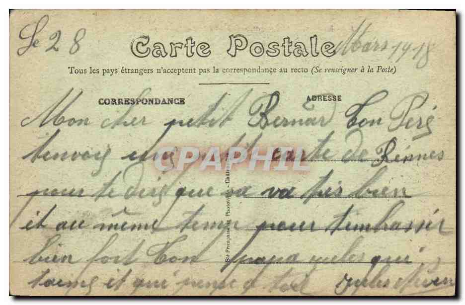 Rennes — Caserne de Guînes — La Cour d'honneur — E. Mary-Rousselière édit. Rennes — Verso
