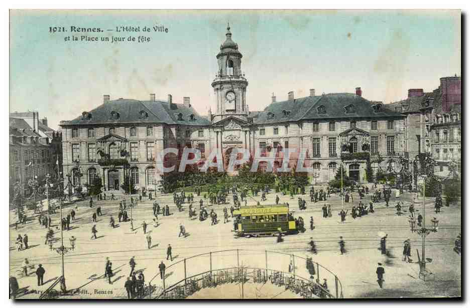 Rennes. — L'Hôtel de Ville et la Place un jour de fête — Éditeur : Barry, Rennes, n° 1621
