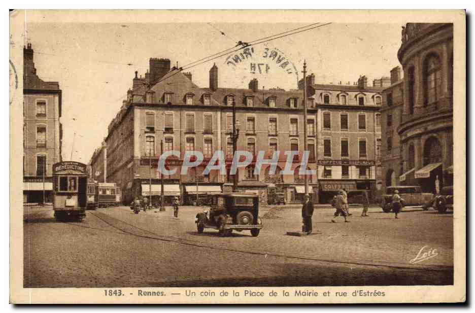 Rennes — Un coin de la Place de la Mairie et rue d'Estrées — Édition Mény, Rennes