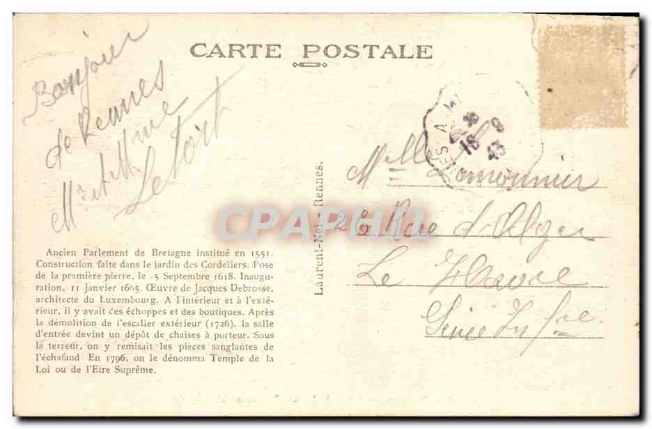 Rennes — Palais de Justice (Monument historique) — 4506 — Verso