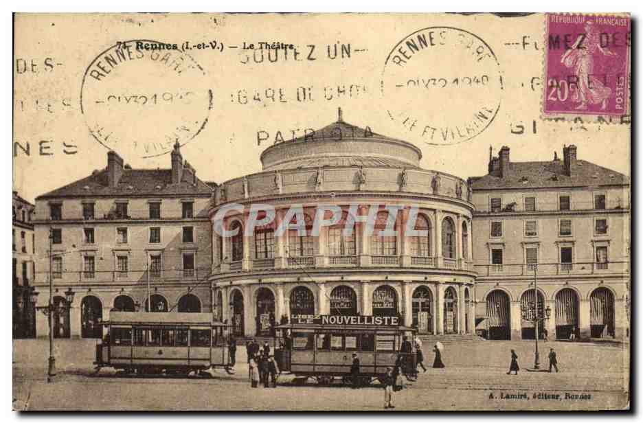 CPA Rennes Le Theatre Tramway Nouvelliste