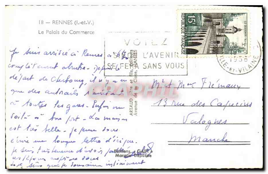 Place de la Paix à Rennes — Palais du Commerce — éditeur SPBY — Verso