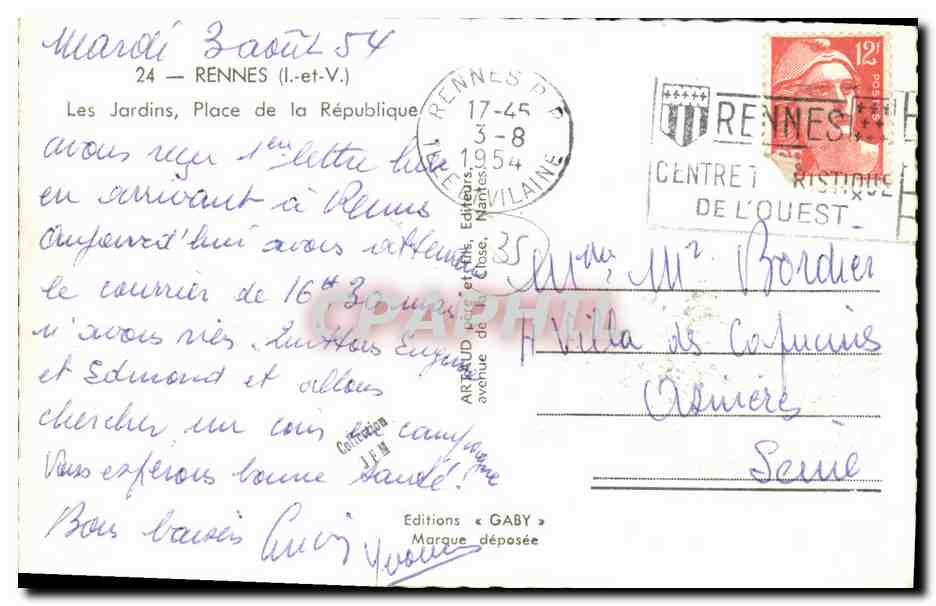 CPM Rennes Les Jardins Place de la Republique — Rückseite