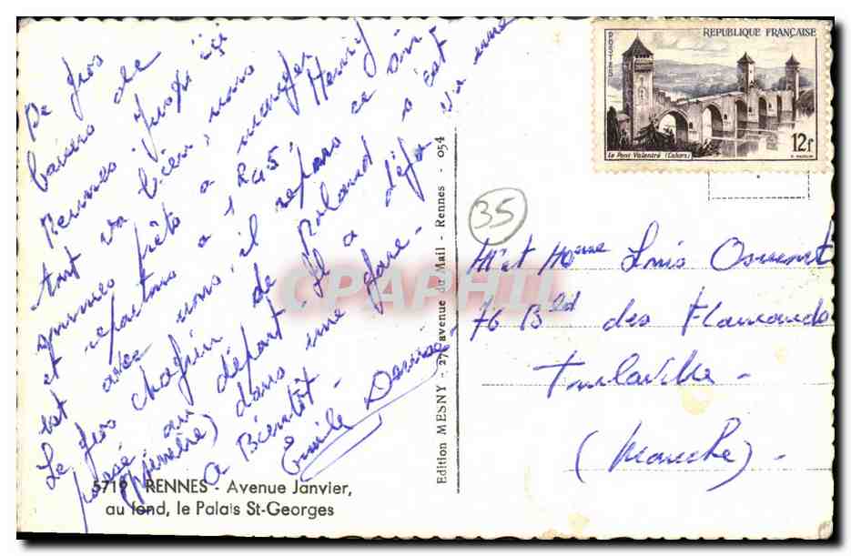 Rennes - Avenue Janvier — éditeur M.ESNY, n° 5719 — Rückseite