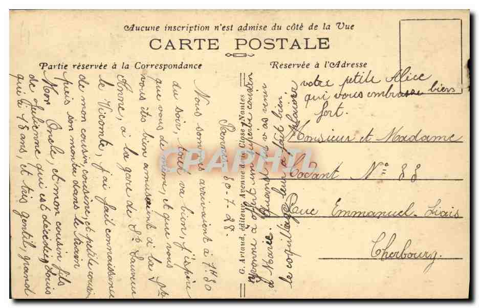 Rennes — Quai Lamartine et Jardin sur la Vilaine — éditeur G. Ariand, N° 37 — Reverso