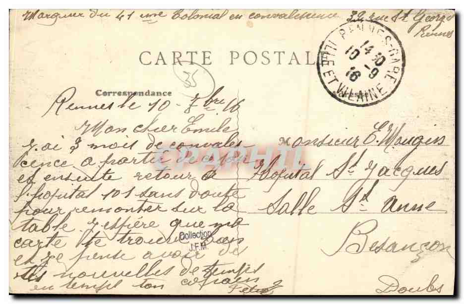 CPA Rennes Nouveau Pensionnat Saint Vincent — Rückseite